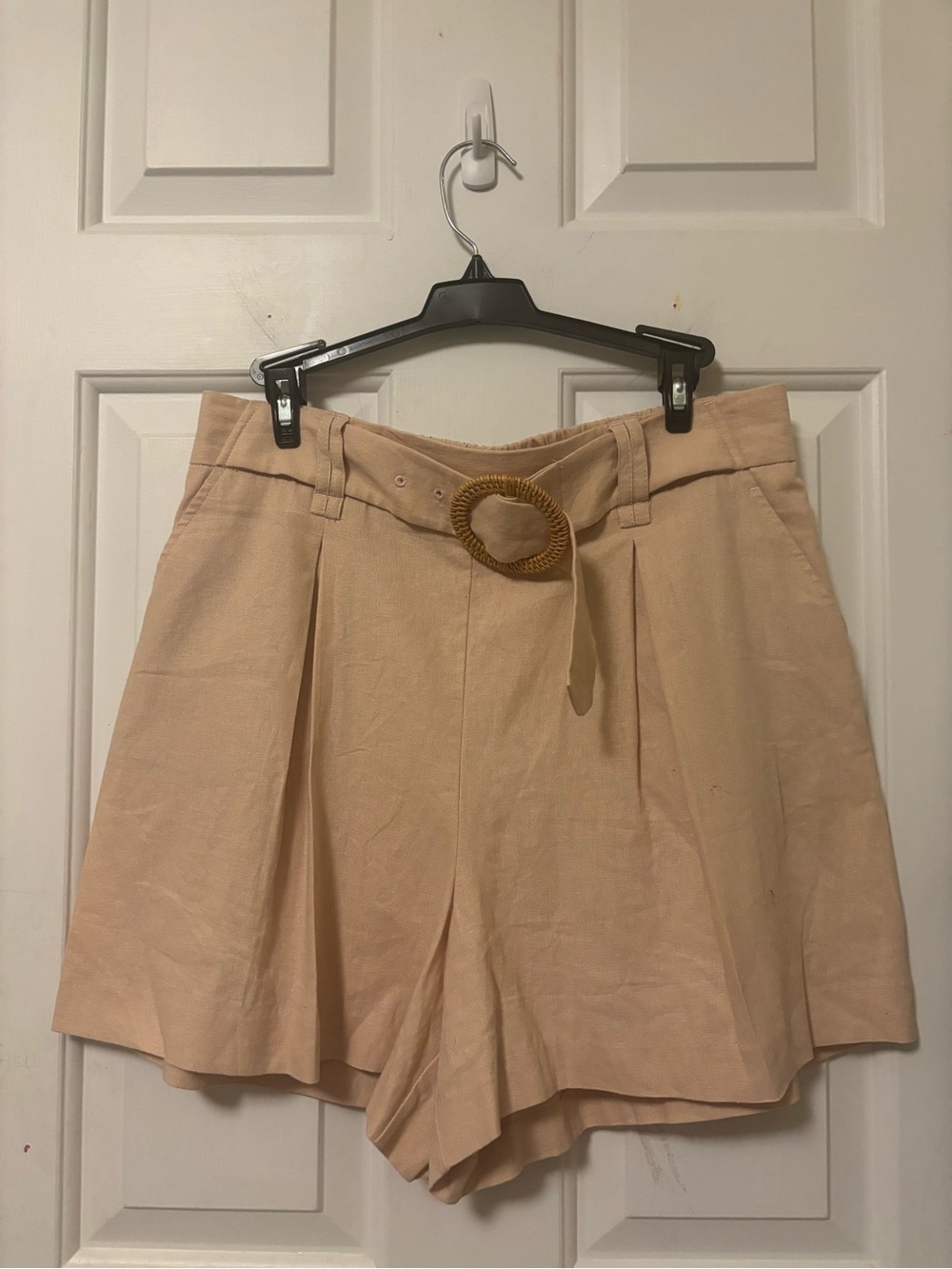 Linen Sigrid Olsen Soft Blush Elastic-Waist Belted Shorts Size 10